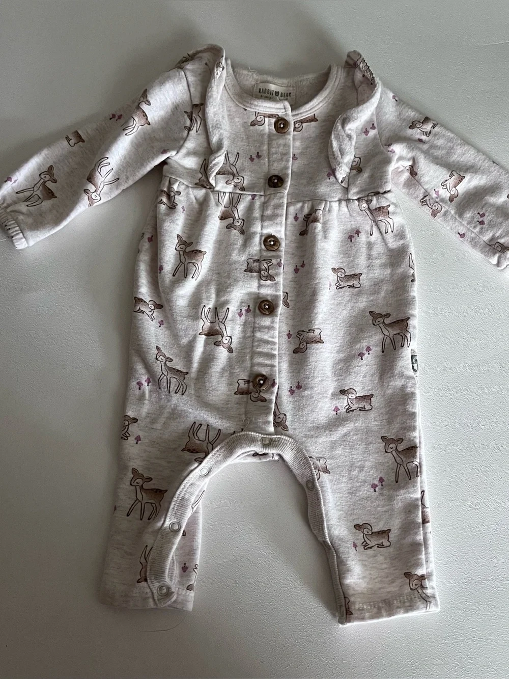 Rabbit And Bear Organic Cotton Deer Print Baby Outfit Size 3-6 Months